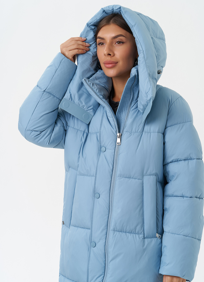 Яркий пуховик на био пухе с капюшоном модель № 28503 универмаг малина