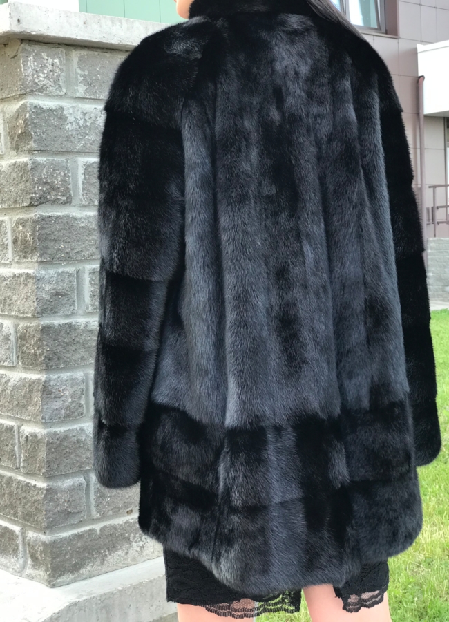 фото Норковая шуба с воротником стойкой модель № 4004