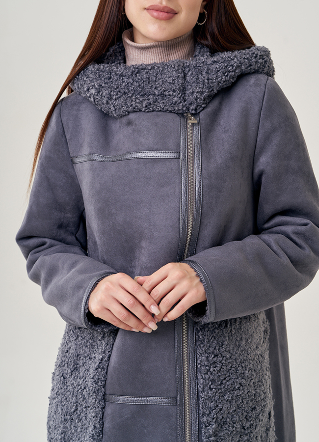 Женская дубленка из эко кожи в цвете графит модель № 23069 в кредит