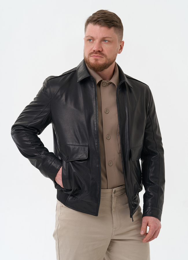 Мужская куртка из натуральной кожи черного цвета  модель № 30068 универмаг малина Мужская куртка из натуральной кожи черного цвета  модель № 30068 универмаг малина