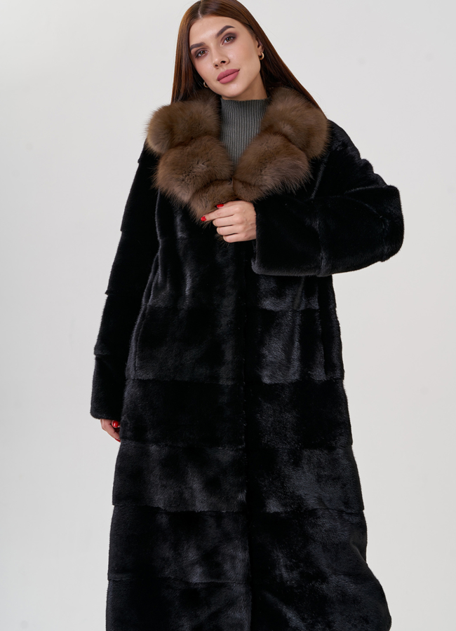 Шуба из норки с английским воротником  модель № 23090 меха малина