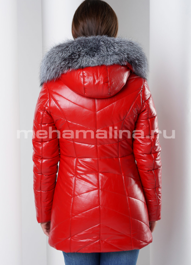 Пуховик из экокожи с чернобуркой  модель № 1629 универмаг малина