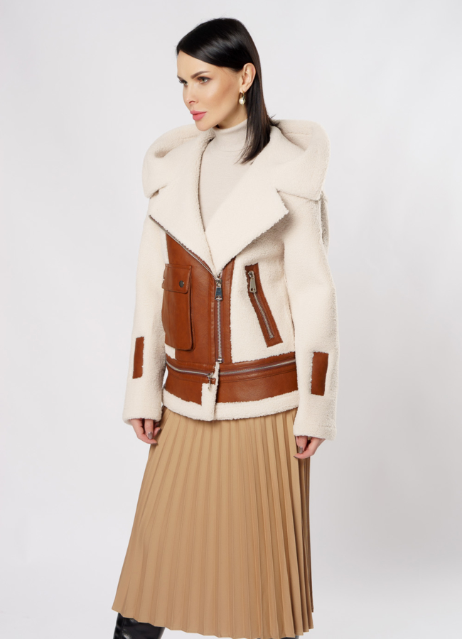 Укороченная дубленка из эко кожи  модель № 2070-1 в кредит