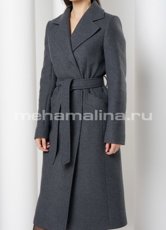 Серое пальто с английским воротником, на кнопках  модель № 2547 универмаг малина