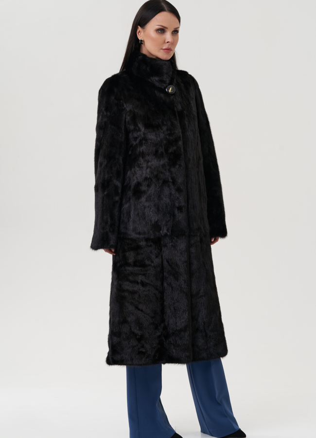 Шуба из меха норки черного цвета в роспуск модель № 25475 универмаг малина