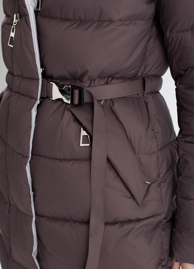 Женский длинный пуховик с капюшоном модель № 23348 универмаг малина