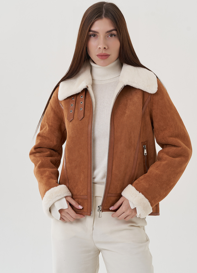 Женская дубленка из эко замши  модель № 25355 в кредит