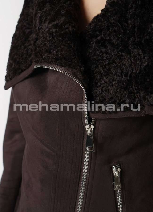 Дубленка эко  на молнии с отложным воротником модель № 9180 универмаг малина