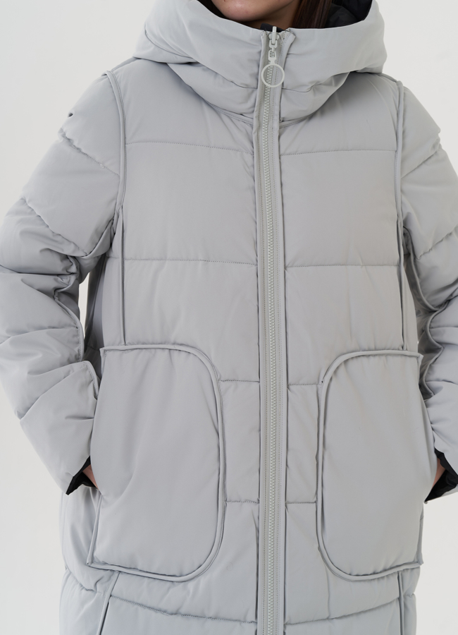 Женский двусторонний пуховик с капюшоном  модель № 25385 универмаг малина