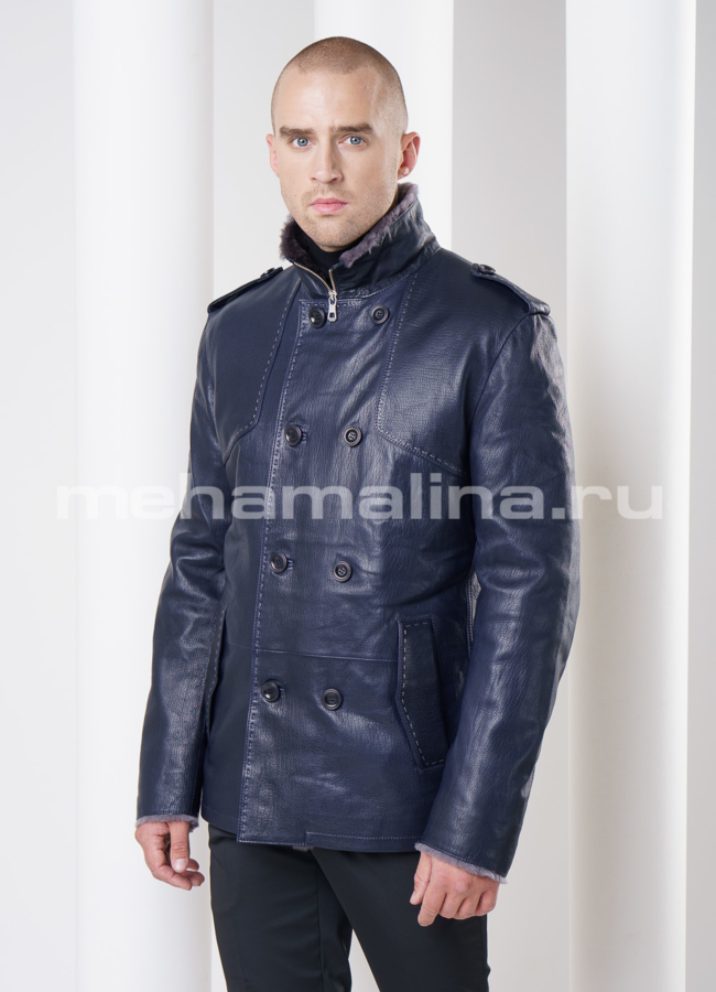 Мужская дубленка с воротником стойка модель № DM-81 меха малина