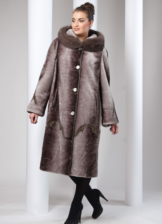 фото Шуба мутон с капюшоном модель № S-11