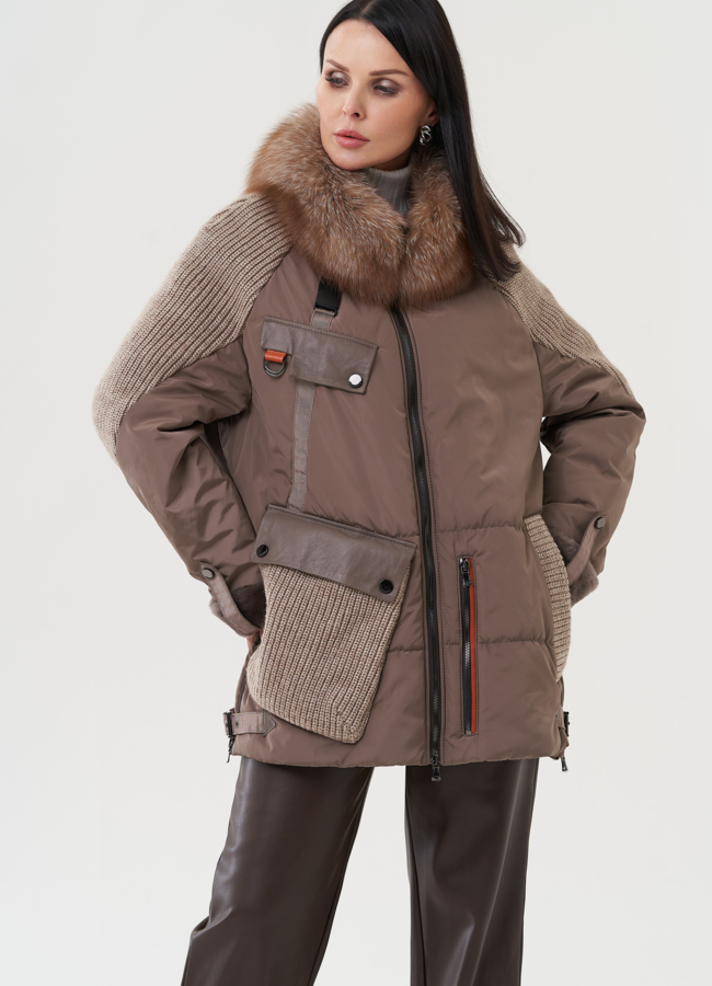 Женский пуховик серого цвета модель № 25290 в кредит