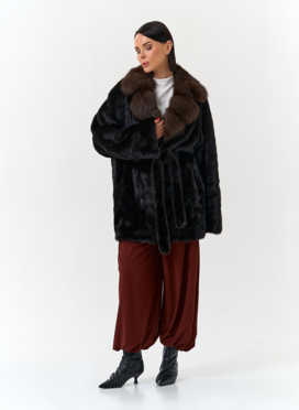 Шуба из меха норки с воротником из меха куницы