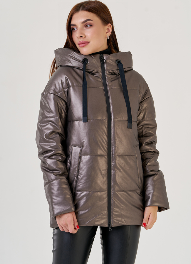 Укороченный женский пуховик из эко кожи Malina Siberian модель № 23372 в рассрочку