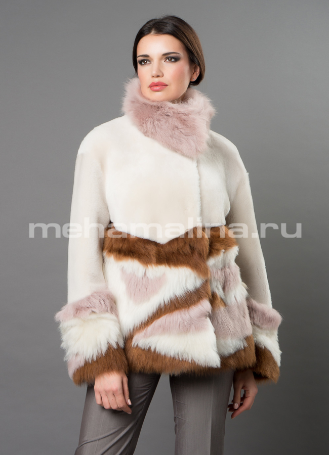 Укороченная шуба модель № D-245 меха малина