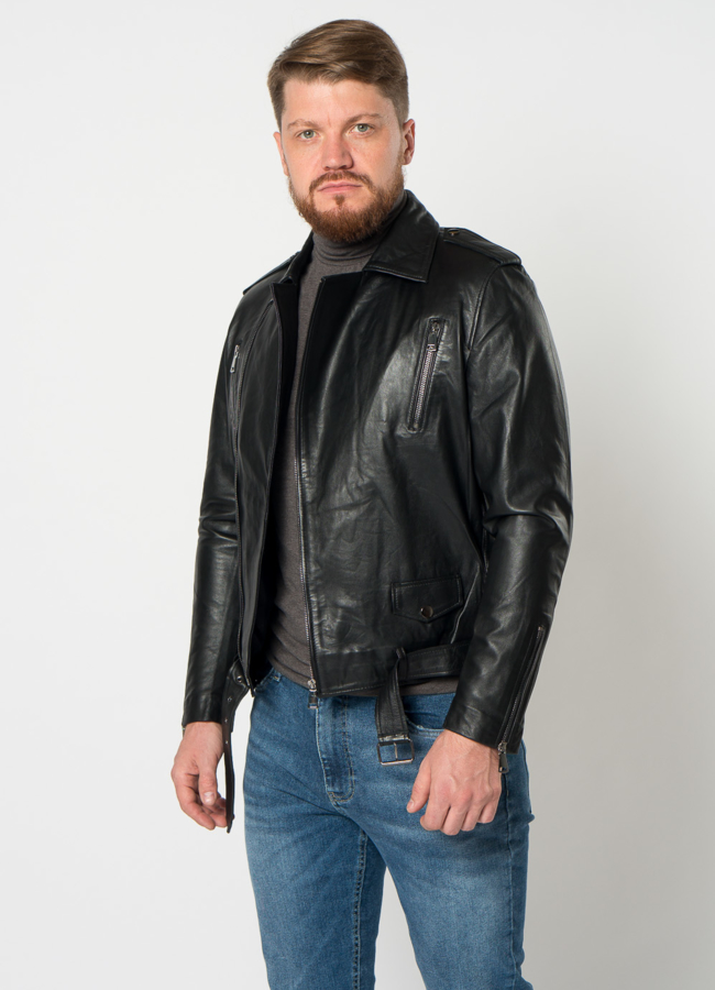 Мужская косуха из натуральной кожи в черном цвете модель № 21612 в кредит