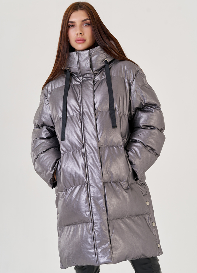 Пуховик оверсайз из искусственной кожи Malina Siberian модель № 79212 универмаг малина