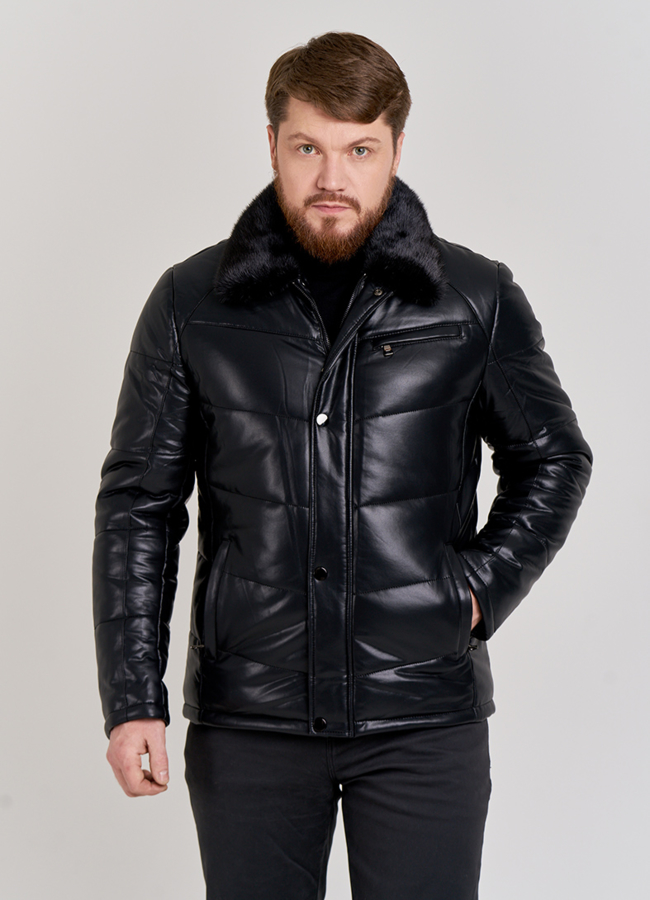Пуховик мужской из искусственной кожи модель № П-513 в рассрочку