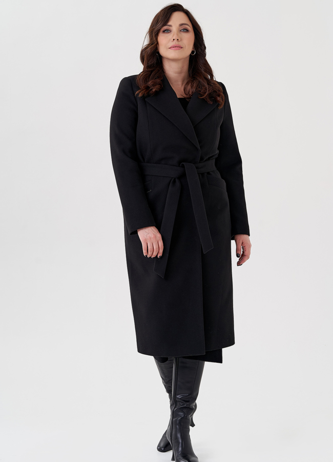 Классическое женское пальто в черном цвете модель № 23626 в рассрочку