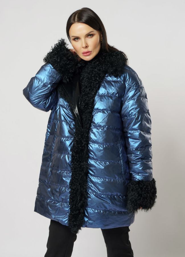 Двусторонний пуховик на молнии с английским воротником модель № 133 универмаг малина