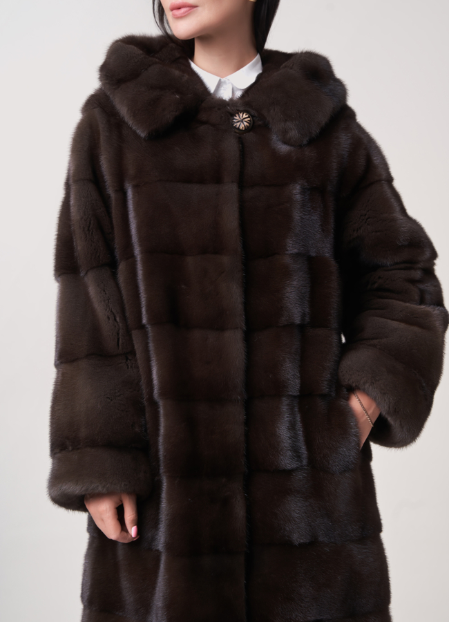 Шуба в цвете соболь с капюшоном модель № S-760 универмаг малина