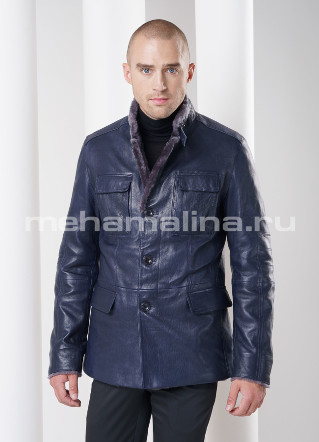 фото Мужская дубленка, цвет синий модель № DM-80