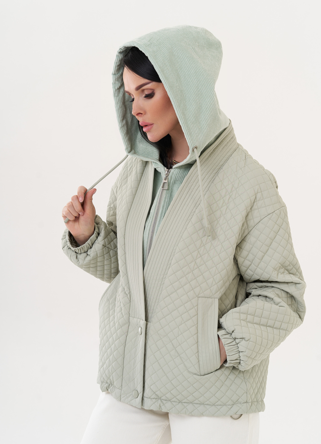 Стеганая куртка с вельветовым капюшоном модель № 27001 универмаг малина