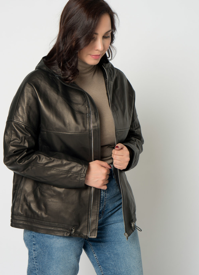 Куртка из натуральной кожи с капюшоном модель № 21667 универмаг малина