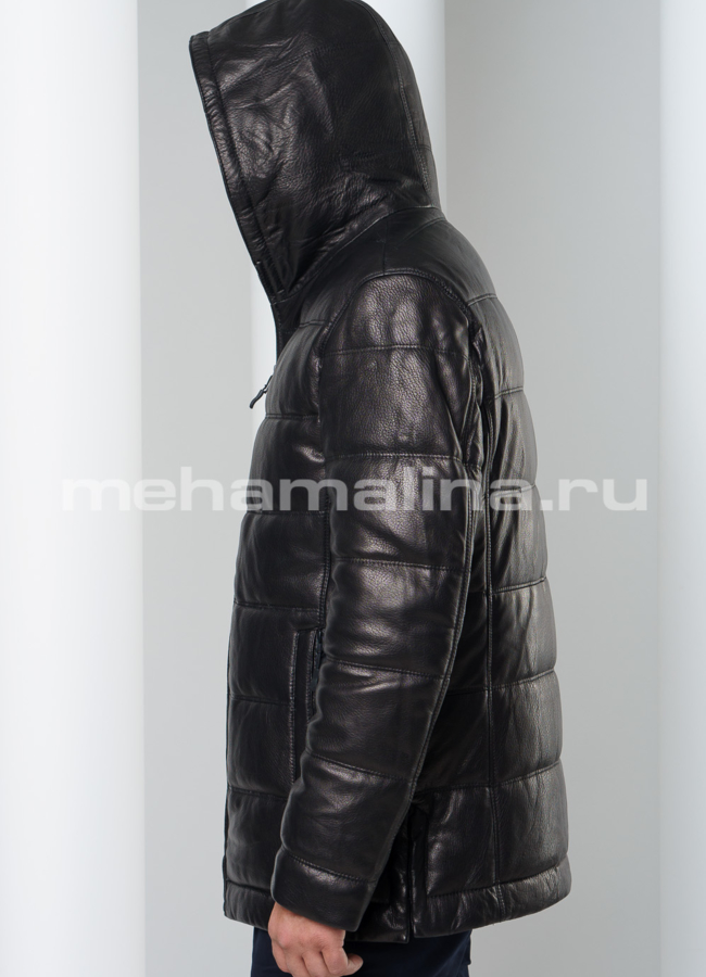 Пуховик из натуральной кожи модель № ПМ-91 универмаг малина