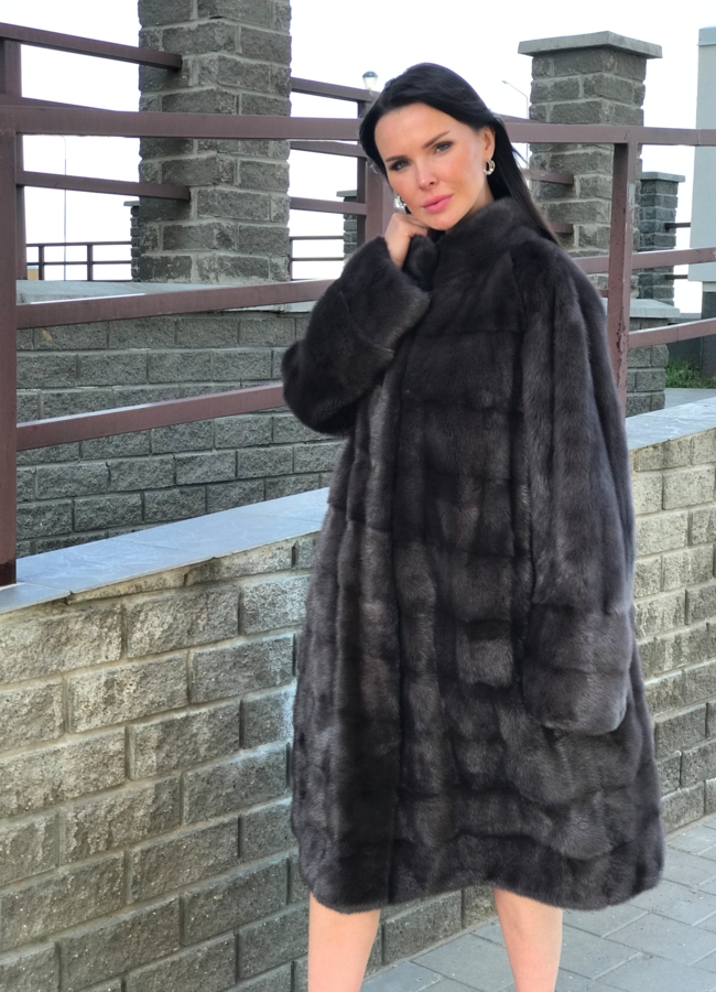 Норковая шуба в цвете капучино модель № 8010 в рассрочку