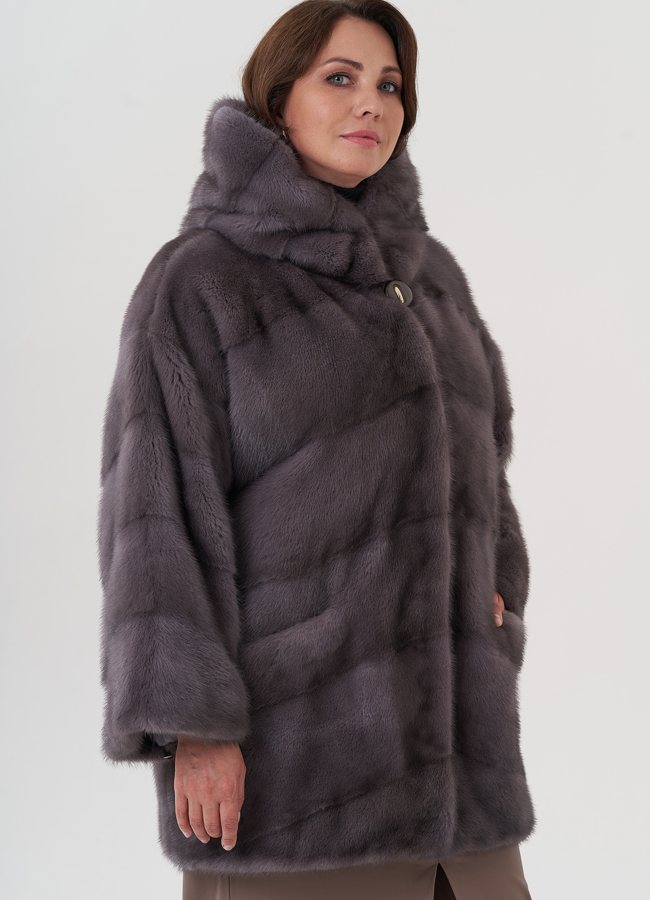 Шуба из норки с капюшоном  модель № 81193 в кредит