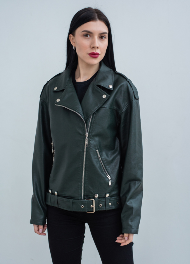 Женская куртка - косуха из эко кожи модель № 22824 меха малина