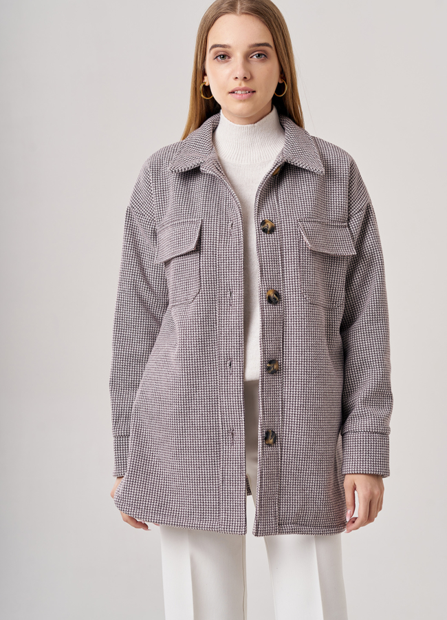 Женское пальто-рубашка модель № 01 меха малина