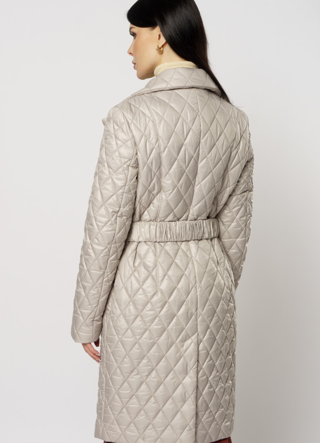 Утепленное женское пальто на поясе модель № 20740 универмаг малина