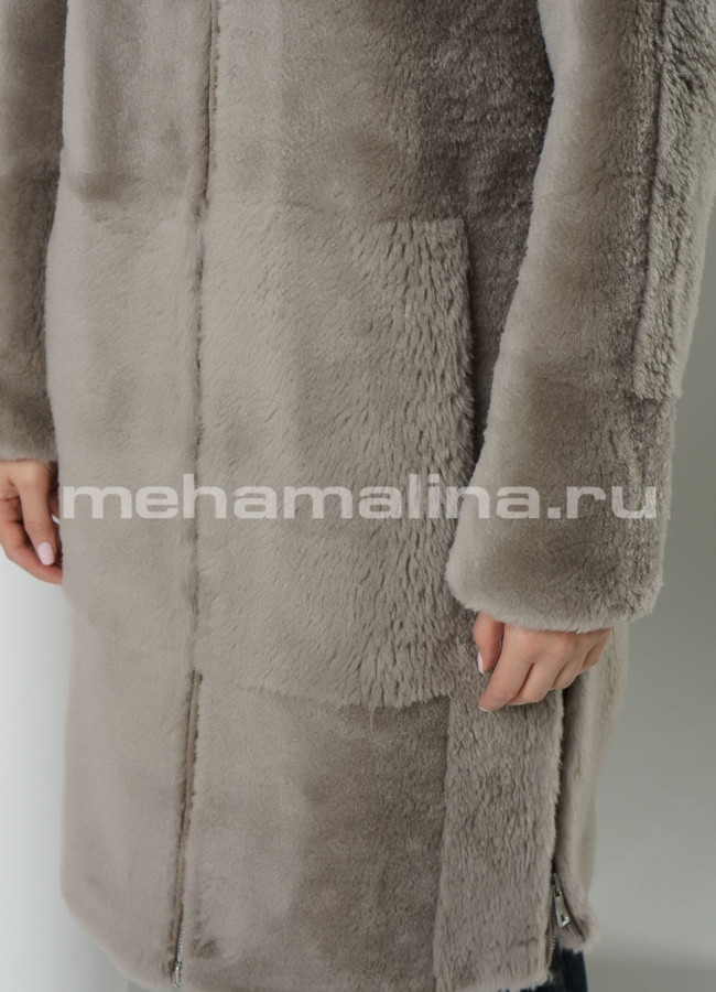 Пальто меховое на молнии с капюшоном модель № 88372 универмаг малина