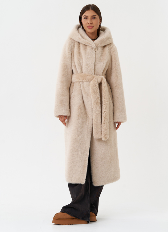 фото Пальто из эко меха с капюшоном модель № 27792