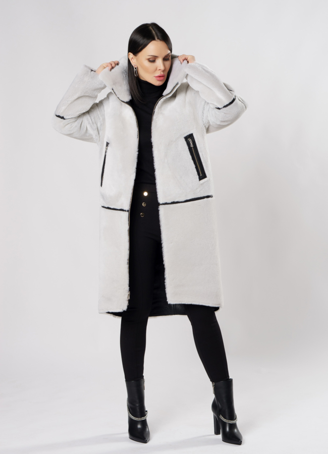 Двусторонняя дубленка с воротником стойкой модель № 3611 универмаг малина