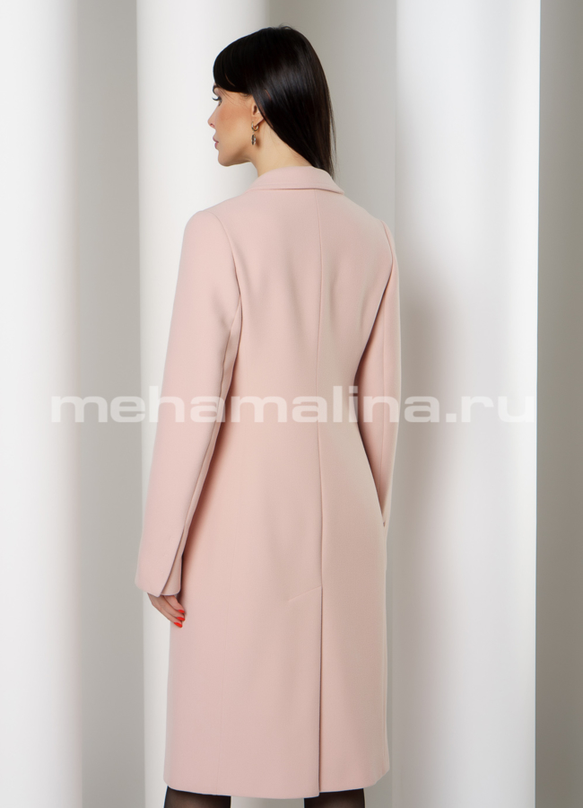 Пальто приталенное, розового цвета, на пуговицах с поясом модель № 4973 в кредит