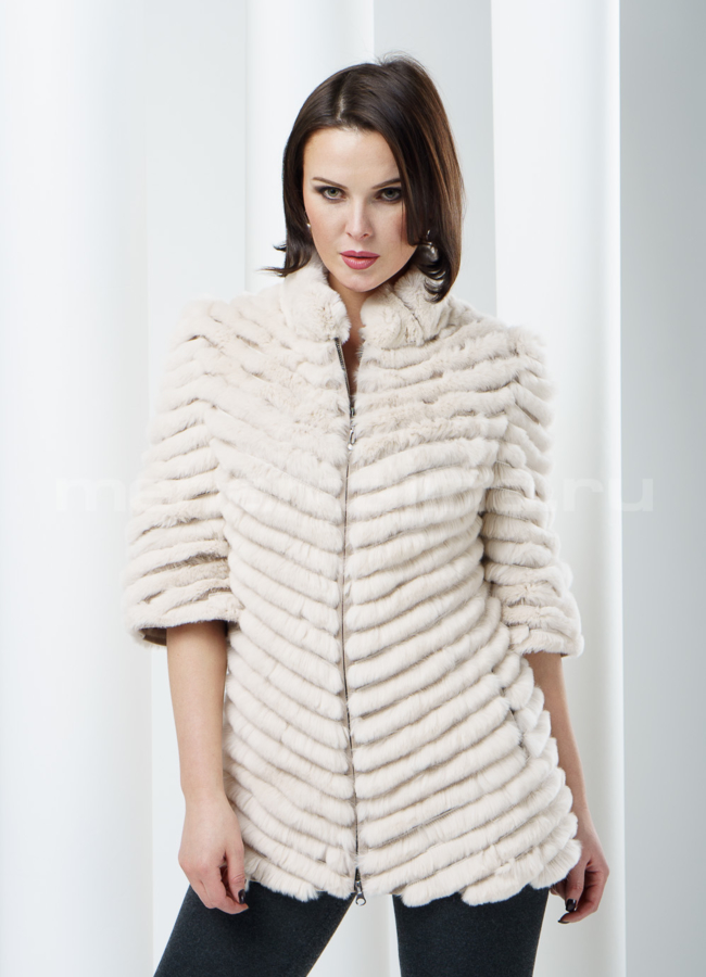 Жакет Rex, цвет пудра модель № M-40 меха малина