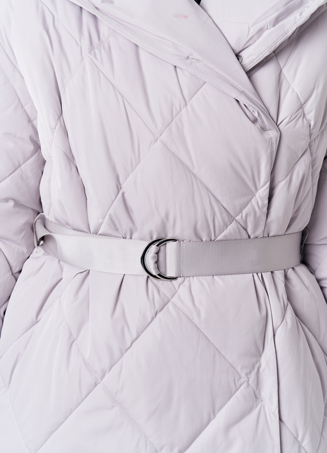 Женский пуховик в сером цвете с капюшоном модель № 21681 универмаг малина