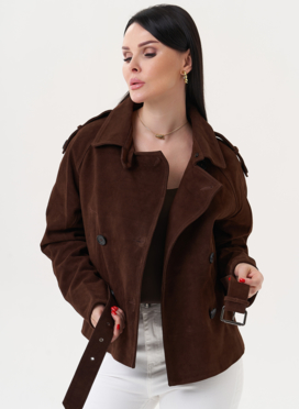 Женская куртка из замши с ремнем