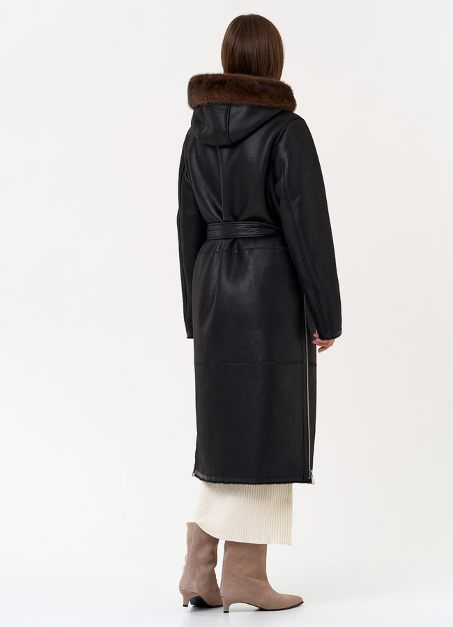 Женская дубленка из эко замши с поясом модель № 31432 в кредит Женская дубленка из эко замши с поясом модель № 31432 в кредит