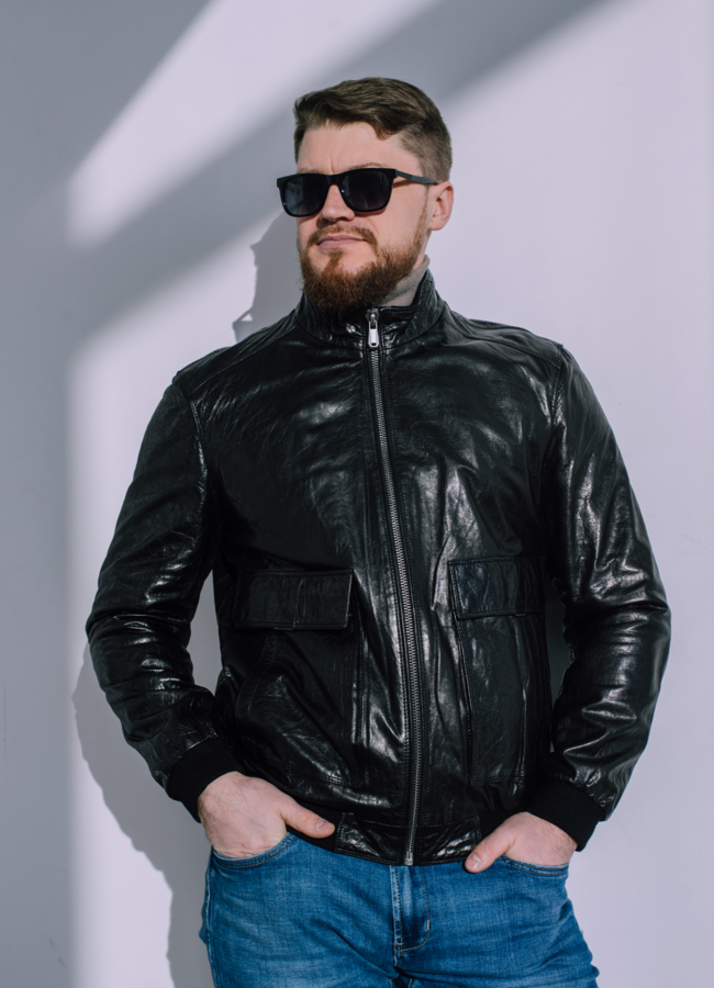 Куртка бомбер из натуральной кожи модель № 21177 меха малина