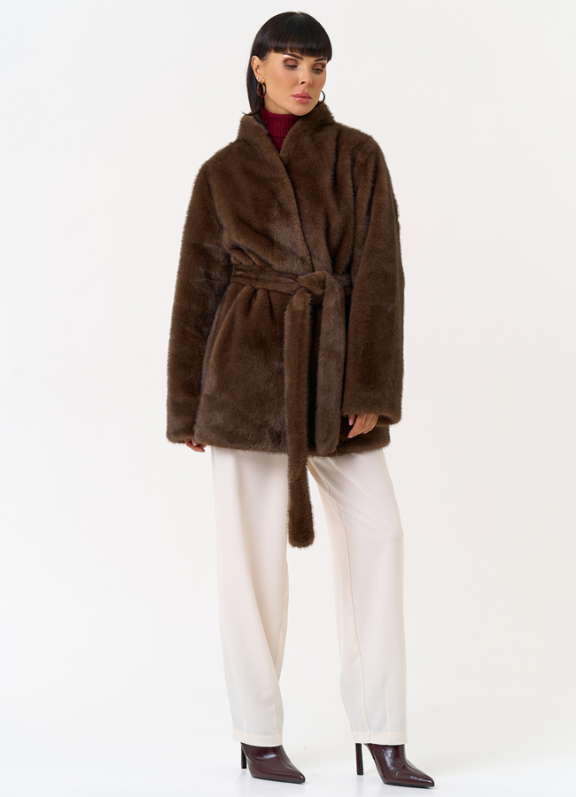 фото Женская шуба из эко меха с поясом модель № 31252 фото Женская шуба из эко меха с поясом модель № 31252