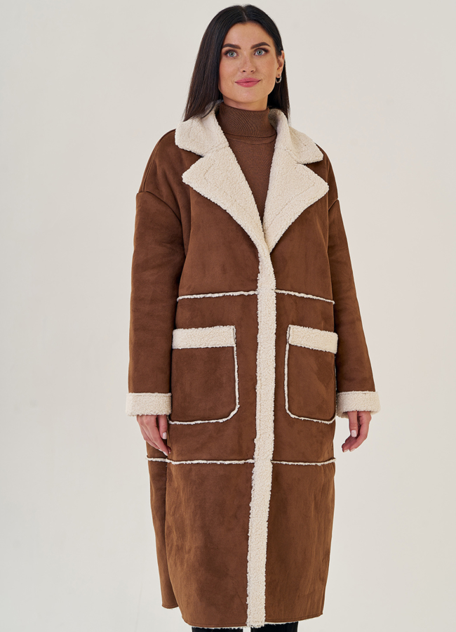 Длинная женская дубленка из искусственного меха модель № 23198 универмаг малина