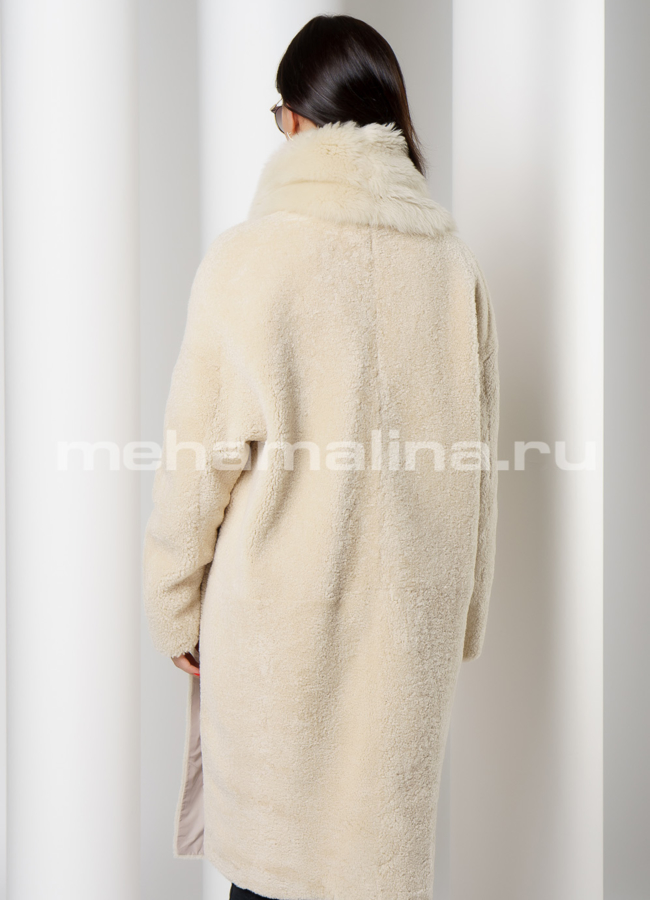 Дубленка кремового цвета с воротником на кнопках модель № 3201-98 в кредит