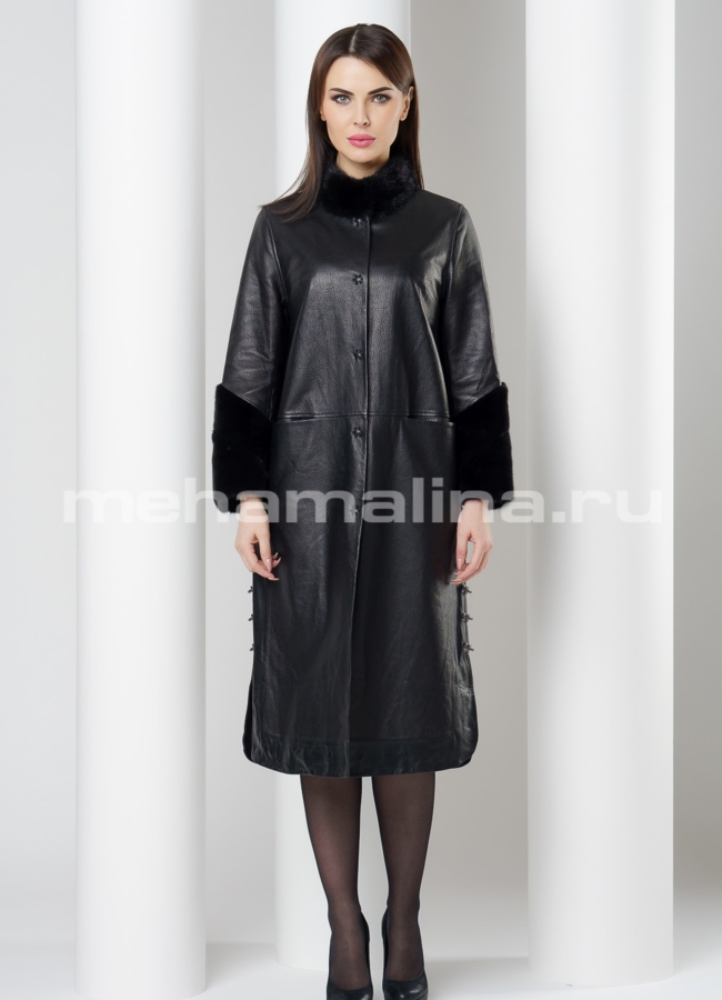 Плащ с отделкой из норки модель № K-434 в рассрочку