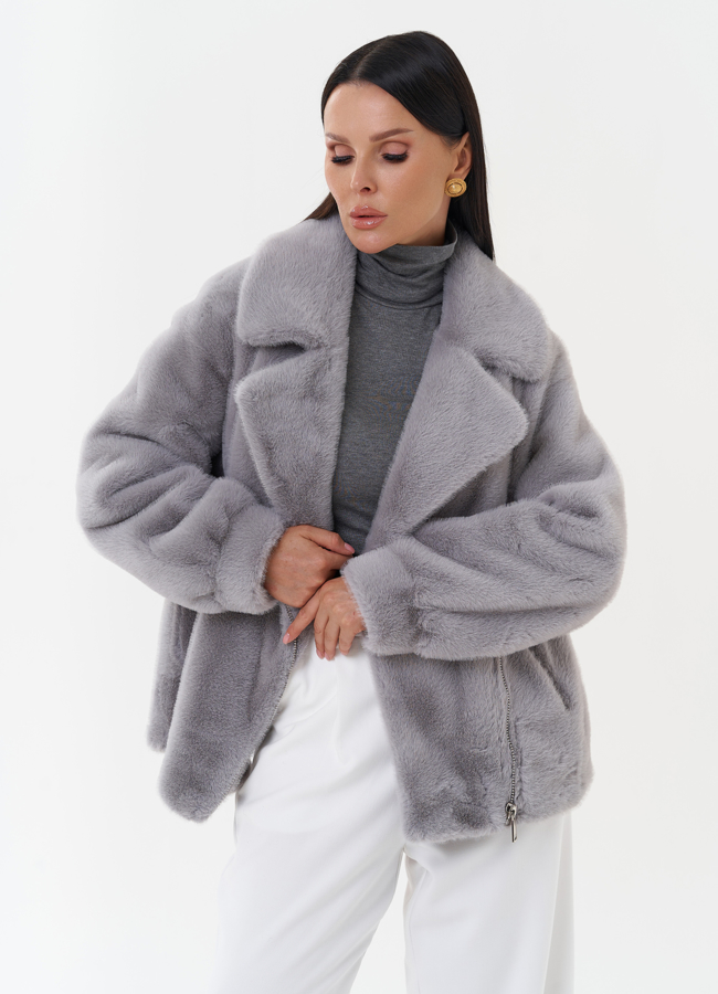 Укороченное пальто-косуха из эко меха модель № 27691 в рассрочку