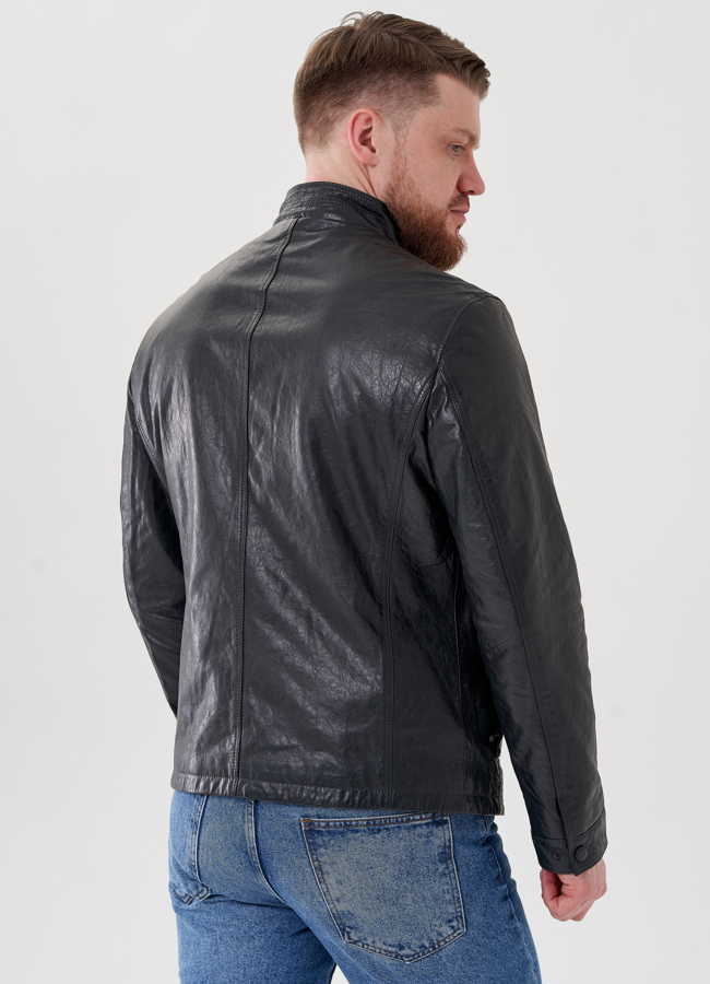 Мужская кожаная куртка серого цвета  модель № 24481 универмаг малина