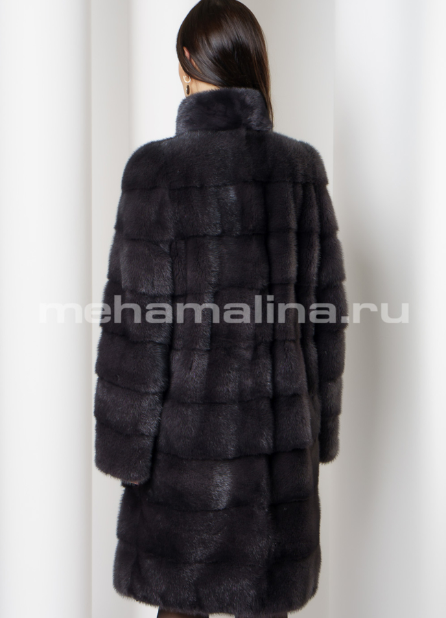 Норковая шуба поперечная в цвете графит, со стойкой модель № S-748 в кредит